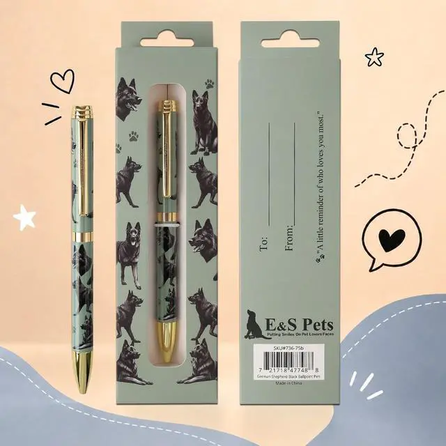 Alt view image 4 of 4 - E&S Pets Refillable Ball Point Pen in Gift Box, Black German Shepherd Dog