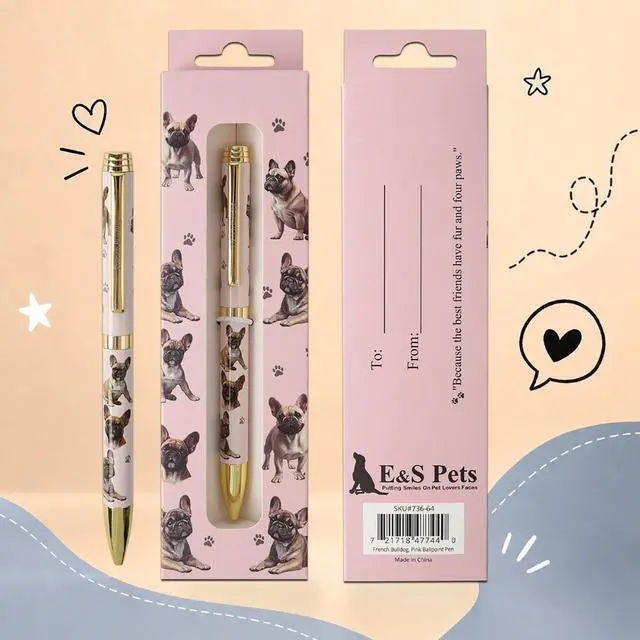Main image of E&S Pets Refillable Ball Point Pen in Gift Box, French Bulldog Pink Pen