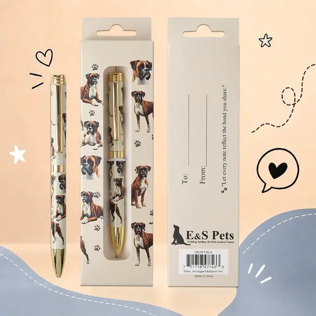 Main image of E&S Pets Refillable Ball Point Pen in Gift Box, Uncropped Boxer Dog