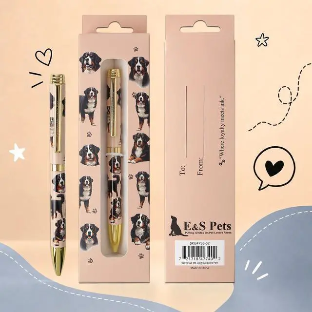 Alt view image 4 of 4 - E&S Pets Refillable Ball Point Pen in Gift Box, Bernese Mountain Dog