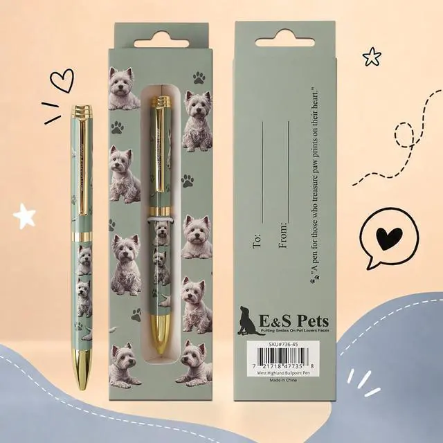 Main image of E&S Pets Refillable Ball Point Pen in Gift Box, West Highland Terrier
