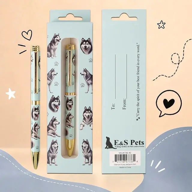 Main image of E&S Pets Refillable Ball Point Pen in Gift Box, Siberian Husky Dog