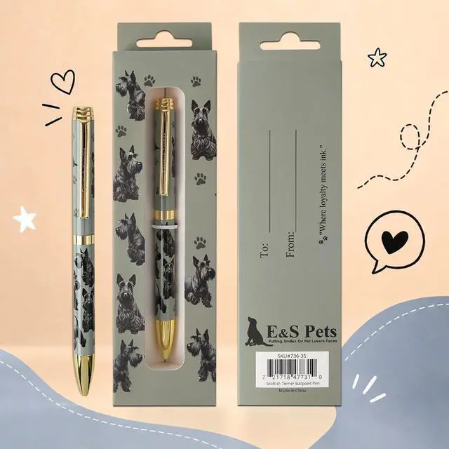 Main image of E&S Pets Refillable Ball Point Pen in Gift Box, Scottish Terrier