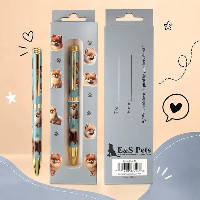 Main image of E&S Pets Refillable Ball Point Pen in Gift Box, Pomeranian Dog