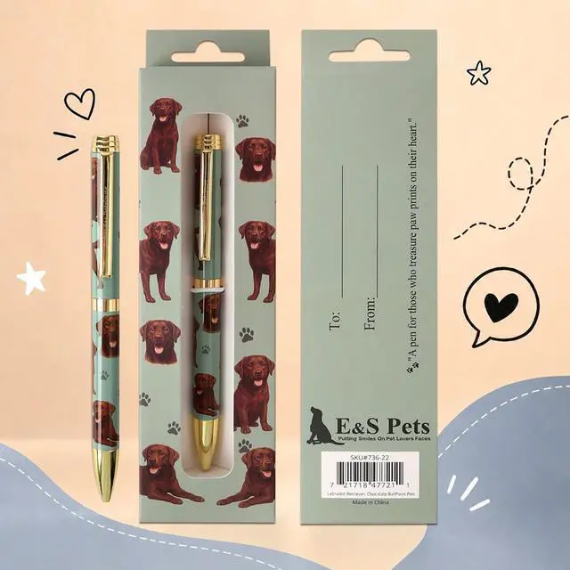 Main image of E&S Pets Refillable Ball Point Pen in Gift Box, Chocolate Labrador Retriever Dog