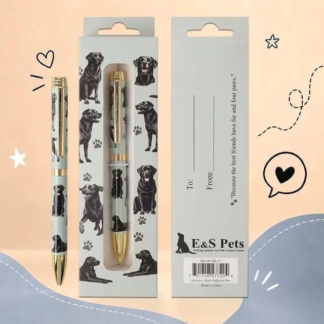 Main image of E&S Pets Refillable Ball Point Pen in Gift Box, Black Labrador Retriever Dog