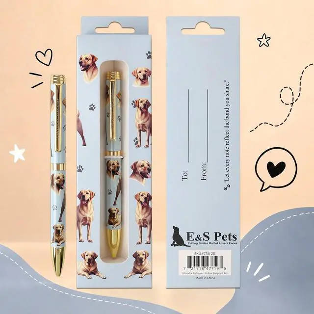 Main image of E&S Pets Refillable Ball Point Pen in Gift Box, Yellow Labrador Retriever