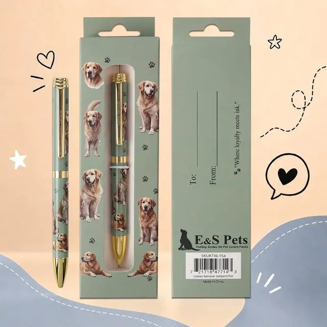 Main image of E&S Pets Refillable Ball Point Pen in Gift Box, Golden Retriever Dog