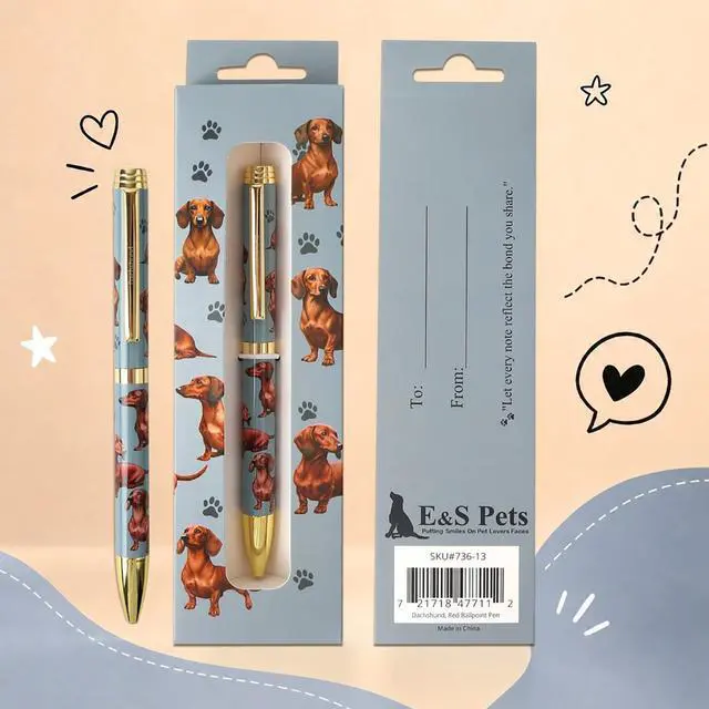 Main image of E&S Pets Refillable Ball Point Pen in Gift Box, Red Dachshund Dog