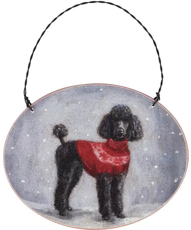 Main image of Primitives By Kathy Cozy Black Poodle with Sweater Wooden Christmas Ornament