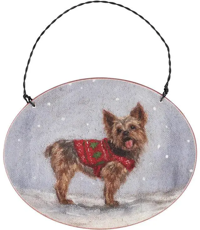 Main image of Primitives By Kathy Cozy Yorkie with Sweater Wooden Christmas Ornament