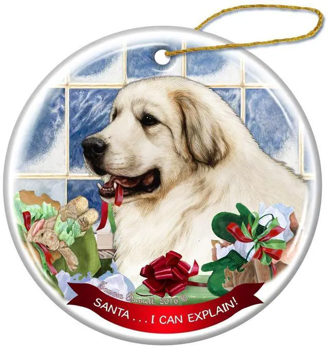 Main image of Great Pyrenees Dog Porcelain Hanging Ornament Pet Gift 'Santa.. I Can Explain!'
