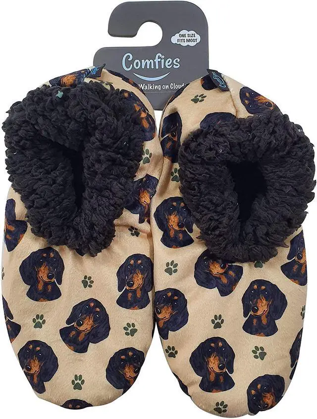 Main image of Comfies Womens Black Dachshund Dog Slippers - Sherpa Lined Animal Print Booties