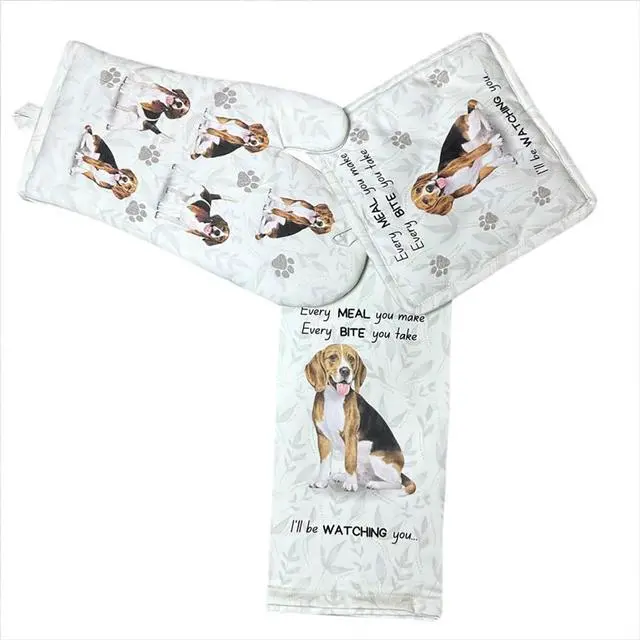 Alt view image 3 of 3 - E&S Pets Basset Hound Dog 3 Piece Kitchen Set - Oven Mitt, Towel, Pot Holder