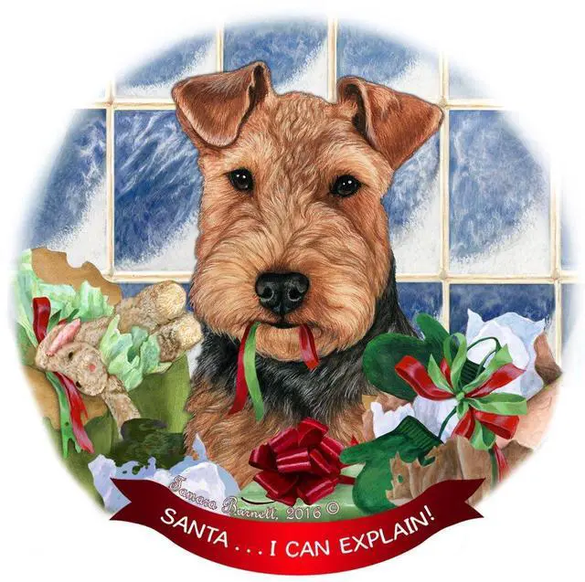 Main image of Black and Tan Welsh Terrier Dog Porcelain Ornament 'Santa.. I Can Explain!