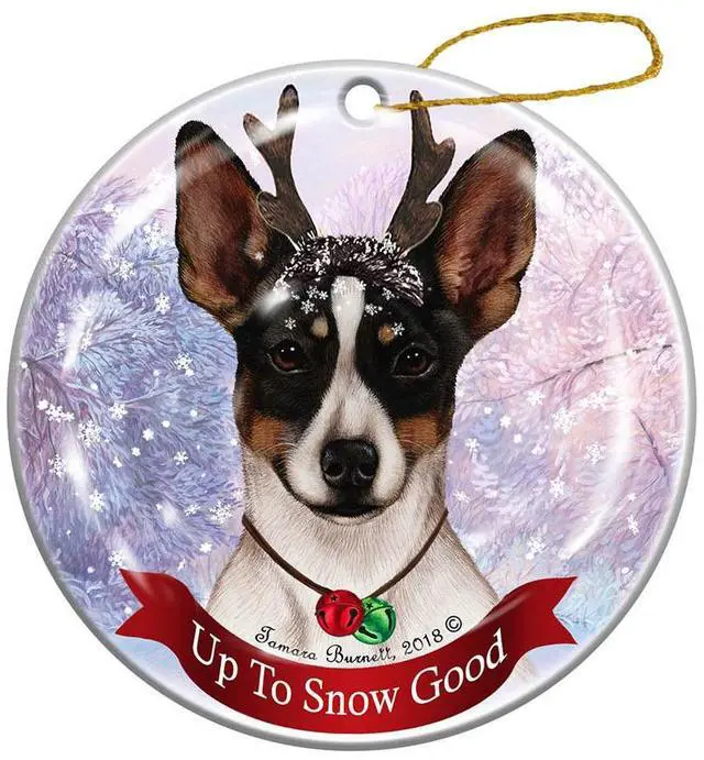 Main image of Holiday Pet Gifts Rat Terrier Tri Cropped Dog Porcelain Christmas Ornament