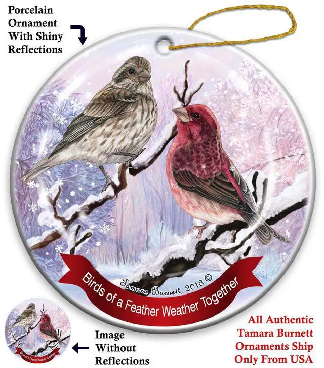Main image of Holiday Pet Gifts Purple Finch Bird Porcelain Christmas Ornament