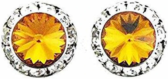 Main image of Finishing Touch Large Crystal Stone Show Earrings - Gold Topaz - Silver Finish