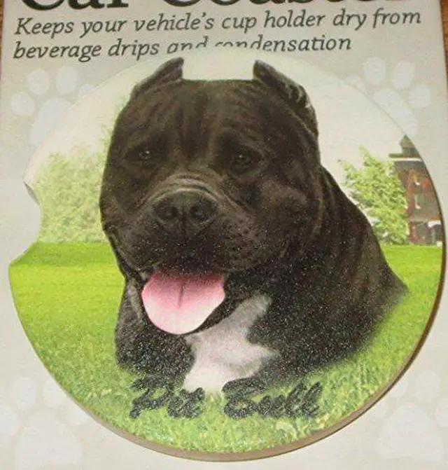Main image of ES Pets Absorbent Stoneware Car Cup Holder Coaster, Black Pit Bull