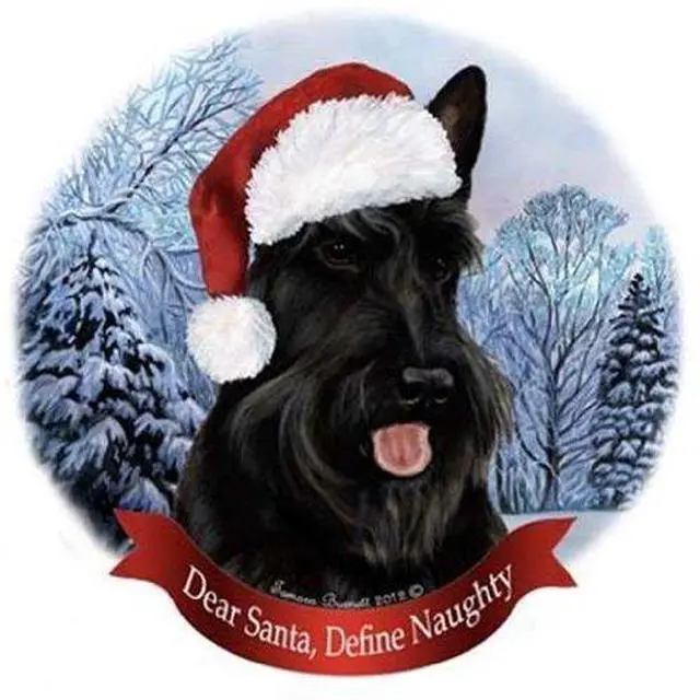 Main image of Scottish Terrier Dog Santa Hat Christmas Ornament Porcelain China USA-made