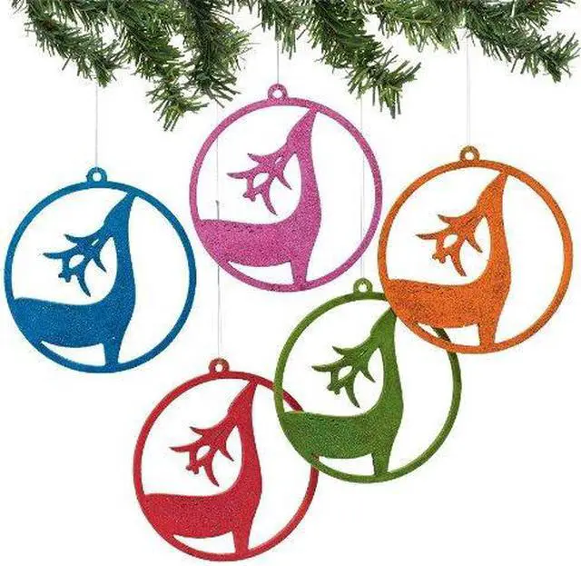 Main image of Dept 56 Velvet Reindeer Wooden Flat Ornaments with Glitter, Set of 5