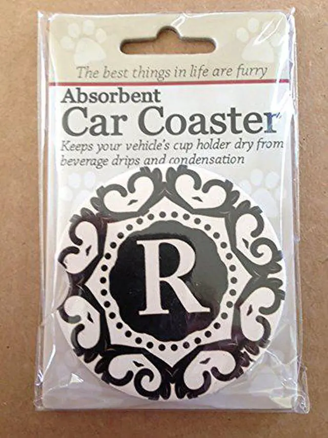 Main image of ES Pets Absorbent Stoneware Car Cup Holder Coaster, Initial R