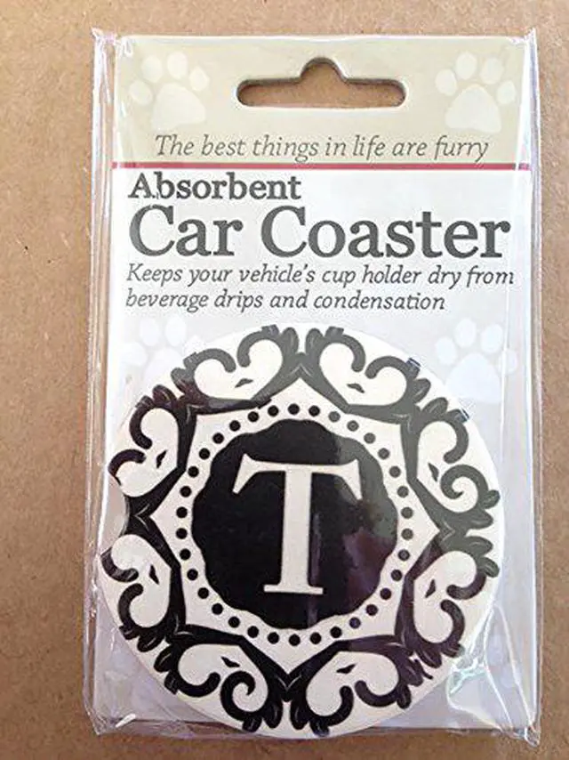Main image of ES Pets Absorbent Stoneware Car Cup Holder Coaster, Initial T