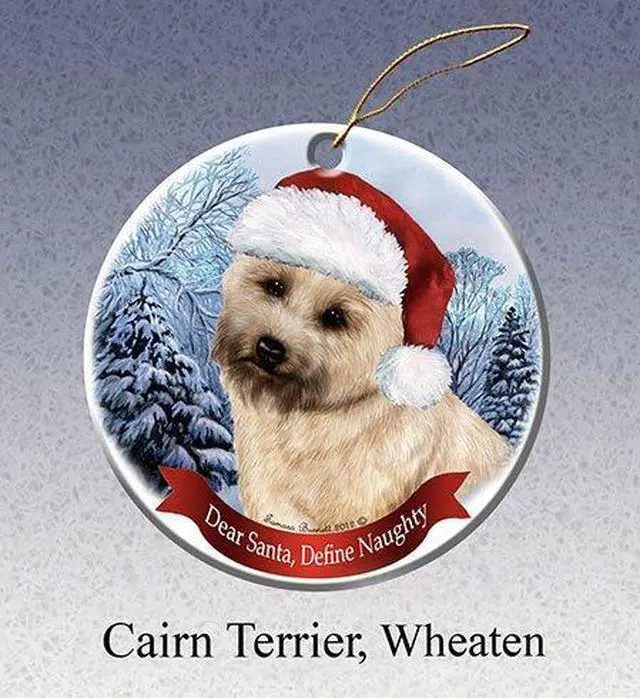 Alt view image 2 of 2 - Holiday Pet Gifts Cairn Terrior, Wheaten Santa Hat Dog Porcelain Christmas Tree Ornament