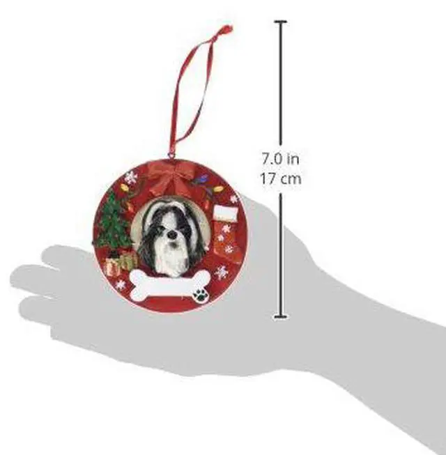Alt view image 2 of 2 - E&S Pets Black and White Shih Tzu Christmas Ornament Wreath Shaped Easily Personalized