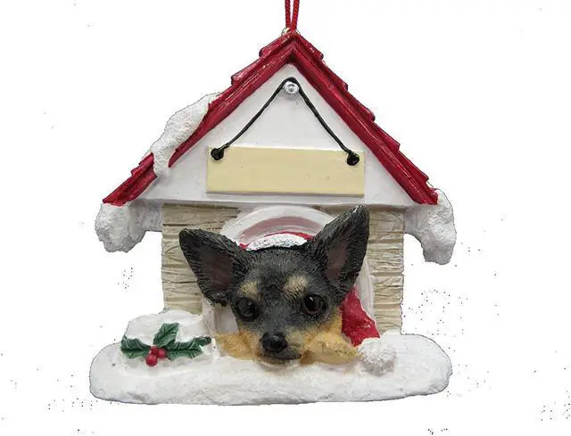 Main image of Chihuahua Black & Tan Doghouse Ornament Hand Painted Easily Personalized "