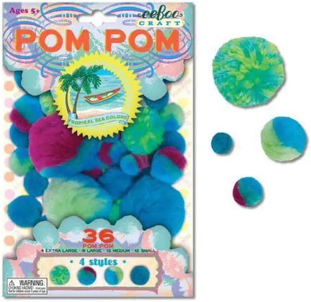 Main image of Tropical Sea Colors Green and Blue Pom Pom Craft Kit