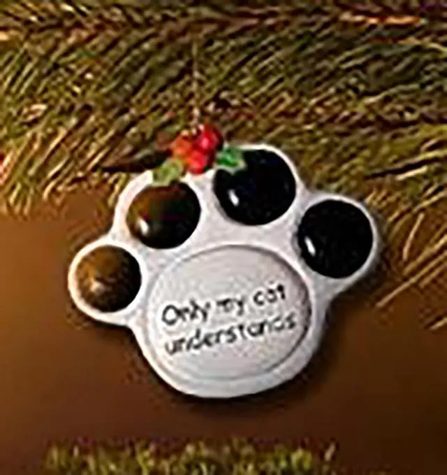 Main image of Ceramic Paw Print Christmas Ornament "Only My Cat Understands"