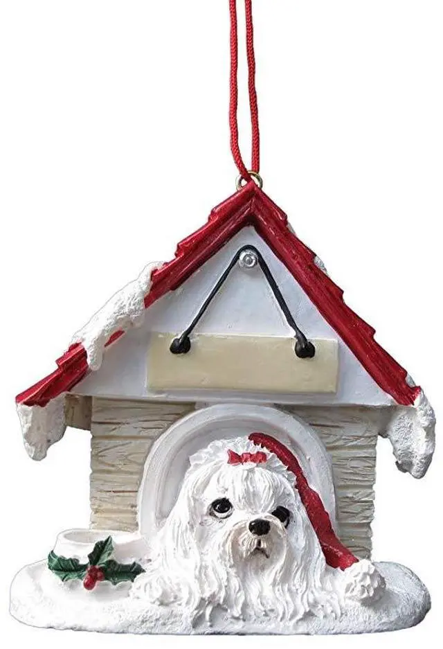 Main image of Maltese Doghouse Ornament Hand Painted and Easily Personalized