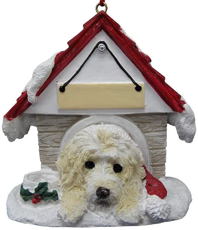 Main image of Labradoodle Doghouse Ornament Hand Painted and Easily Personalized