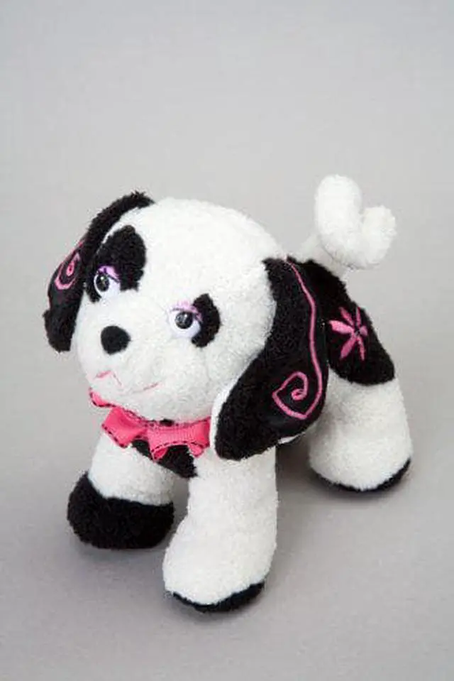 Alt view image 2 of 2 - flour black and white dog with pink trim