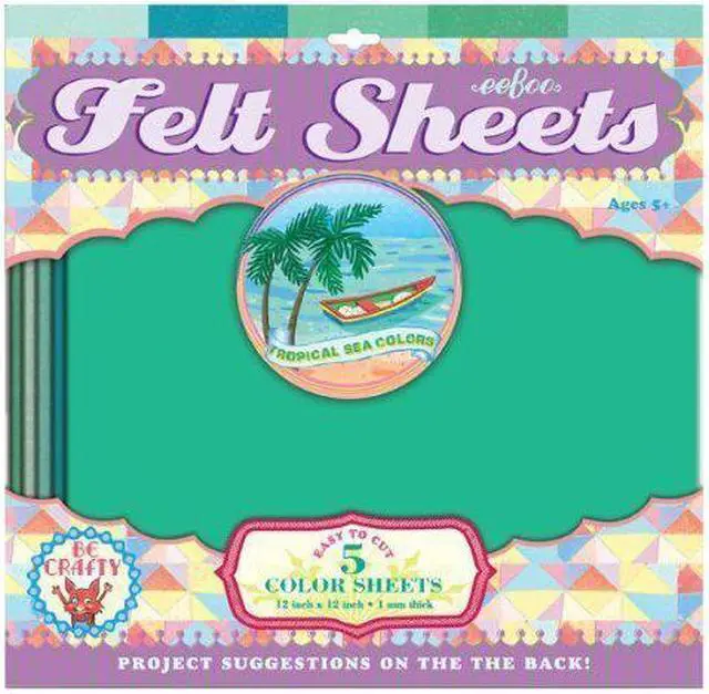 Main image of Tropical Sea Colors Teal Blue Green Felt Sheets, 5 sheets, by eeBoo