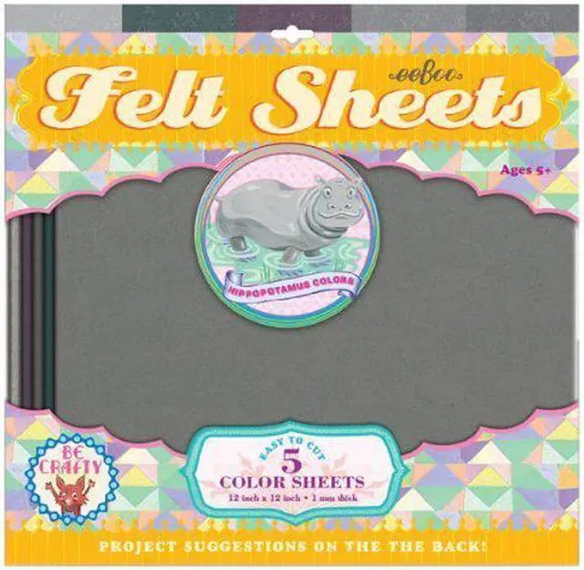 Main image of Hippopotamus Colors Gray Felt Sheets, 5 sheets, by eeBoo