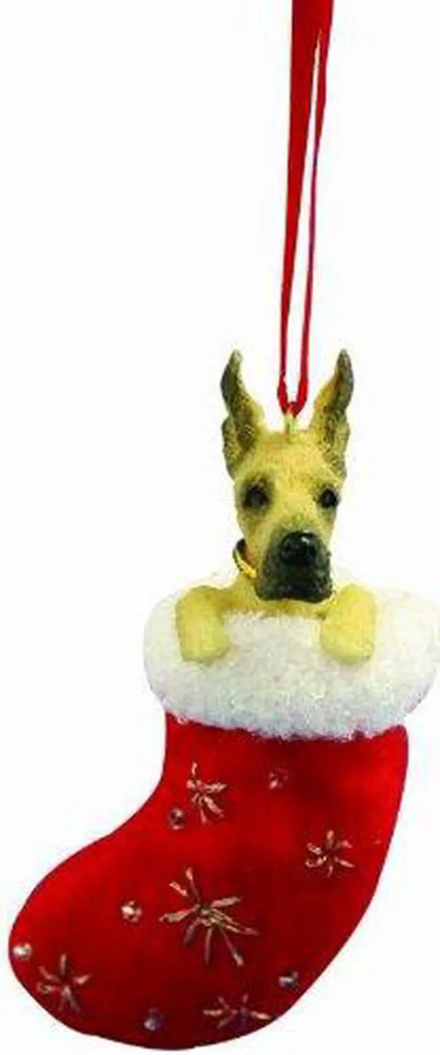 Main image of Great Dane Christmas Stocking Ornament with "Santa's Little Pals" Hand Painted