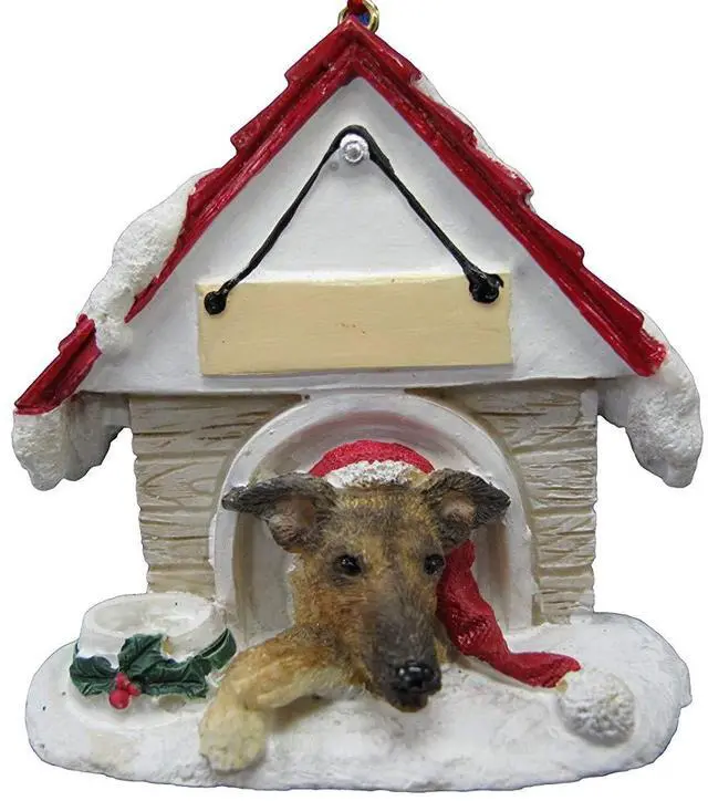 Main image of Brindle Greyhound Doghouse Ornament Hand Painted and Easily Personalized