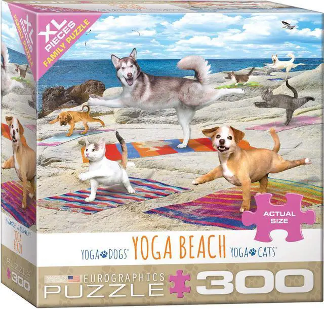 Main image of EuroGraphics Dogs and Cats Yoga Beach Jigsaw Puzzle (300-Piece)