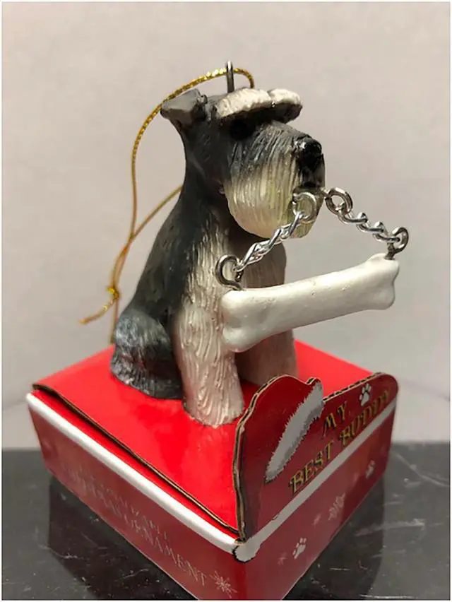 Alt view image 2 of 3 - E&S Pets My Best Buddy Schnauzer, Uncropped with Bone Christmas Ornament