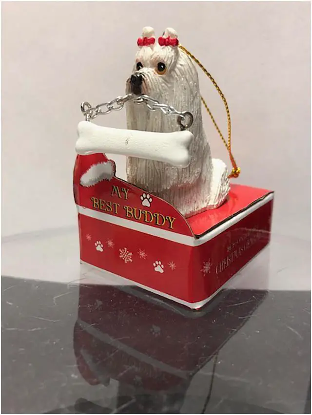 Alt view image 2 of 2 - E&S Pets My Best Buddy Maltese with Bone Christmas Ornament