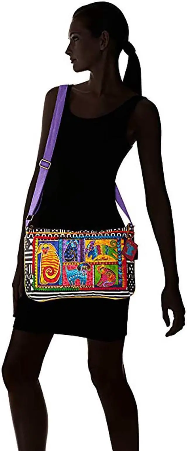 Alt view image 4 of 4 - Laurel Burch Medium Crossbody Zipper Top 15 x 10-Inch, Dog Tails Patchwork