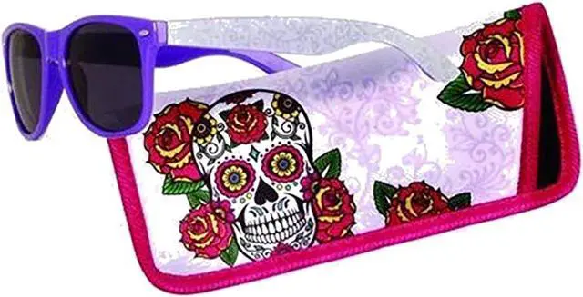 Main image of Spoontiques Sunglasses with Coordinating Soft Sunglass Case - Sugar Skulls, Black
