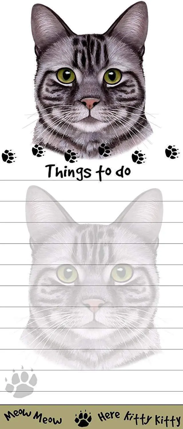 Main image of "Gray Tabby Cat Magnetic List Pads" Uniquely Shaped Sticky Notepad