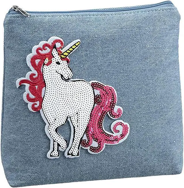 Main image of Ganz -  Summer Fun Light Denim Cosmetic Bag, Sequin Unicorn, 8 1/2" W x 6 3/4"