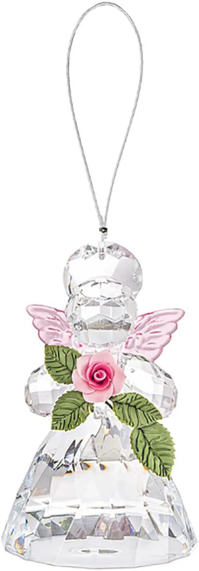 Main image of Colorful 3.5 Inch Sacred Rose Angel Ornament/Sun-catcher (Pink Flower & Wings)