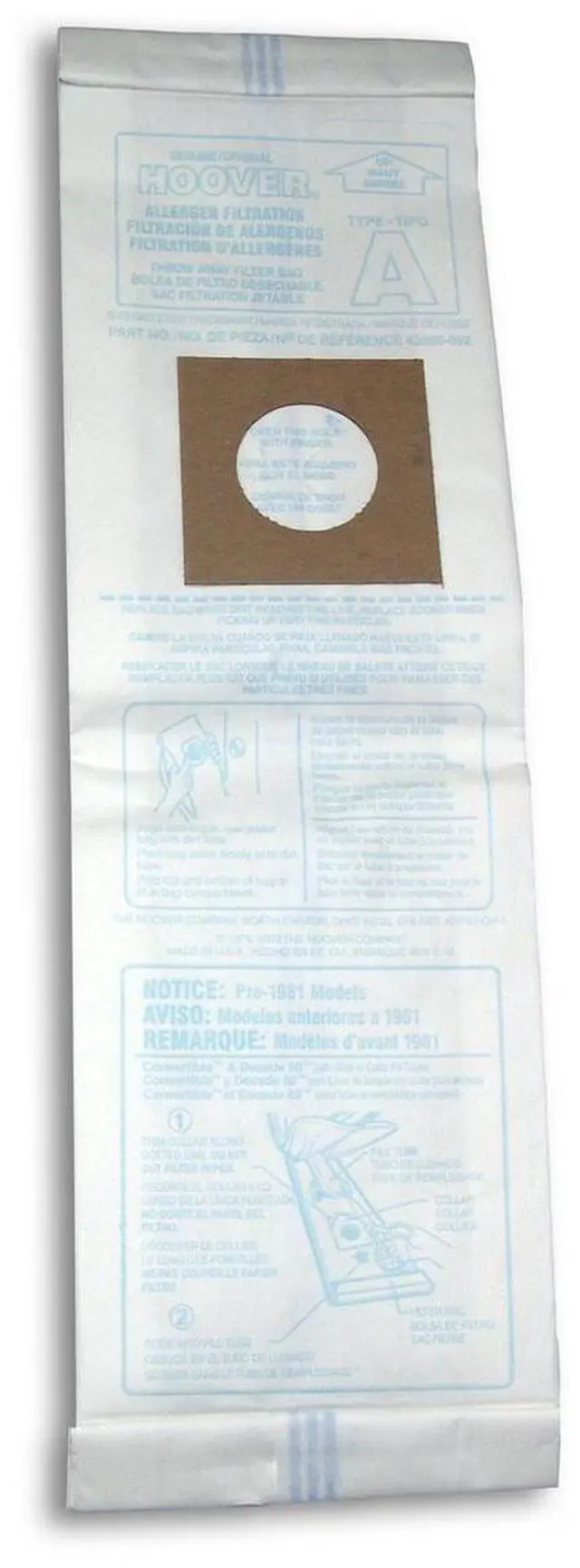Alt view image 8 of 10 - HOOVER 4010100A 3 Pack Type A Vacuum Cleaner Bag