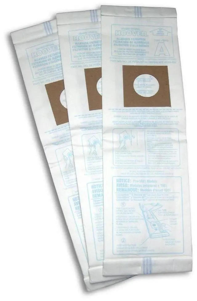 Alt view image 9 of 10 - HOOVER 4010100A 3 Pack Type A Vacuum Cleaner Bag