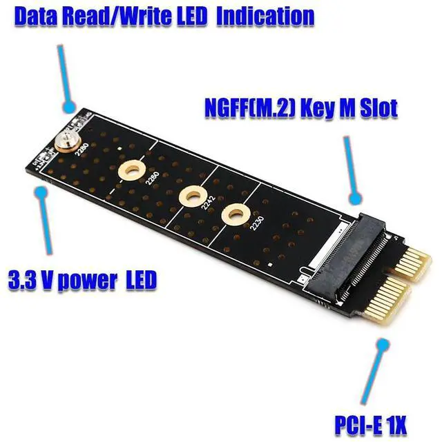 Alt view image 3 of 6 - NVME Adapter Card NGFF M.2 M Key to PCI-E 1x PCI Express Raiser Extension with Heatsink Vertical Support 2230 2242 2260 2280 SSD(Golden)